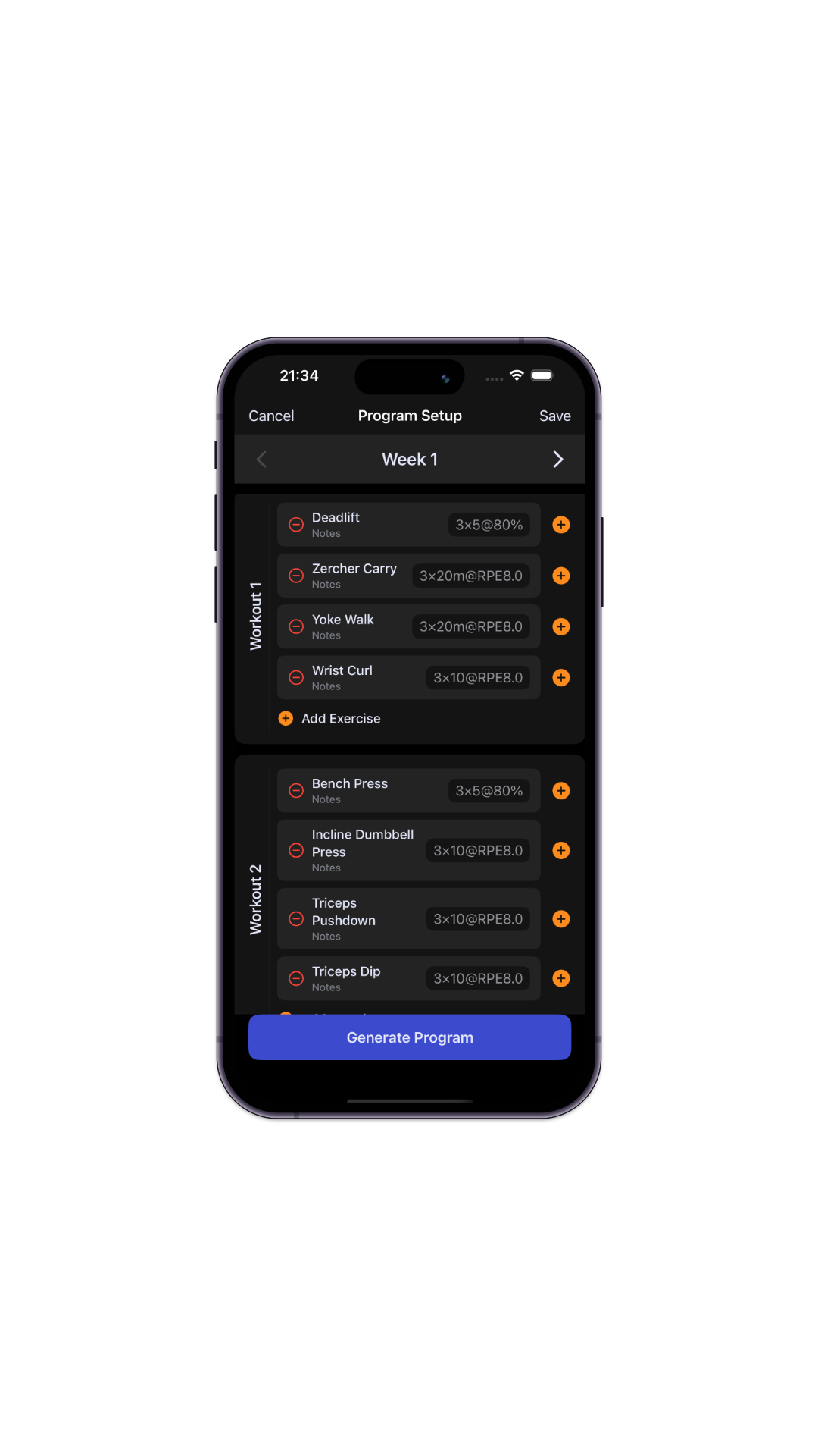 Program Setup Interface
